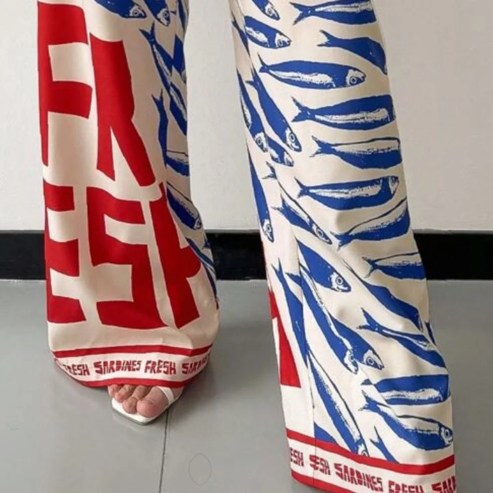 Sardine Print Wide Leg Palazzo Pants - Picture 2 of 4